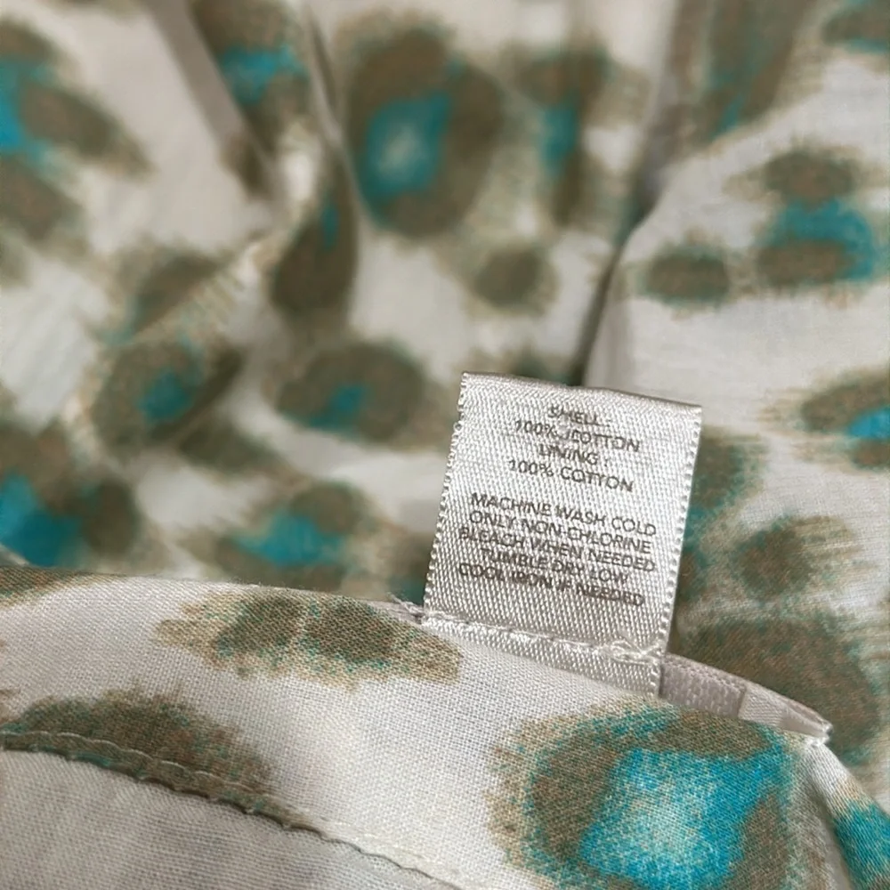LOFT skirt cream aqua blue side zip lined 100% cotton Sz 10